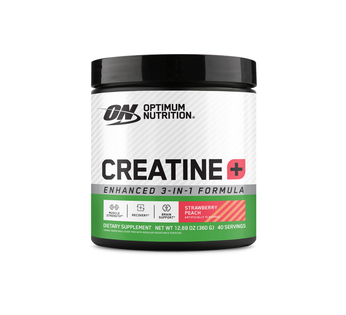 Optimum Nutrition Creatine Plus, 1.58lbcontainer, Strawberry Peach flavor, enhanced 3-in-1 formula for strength and recovery