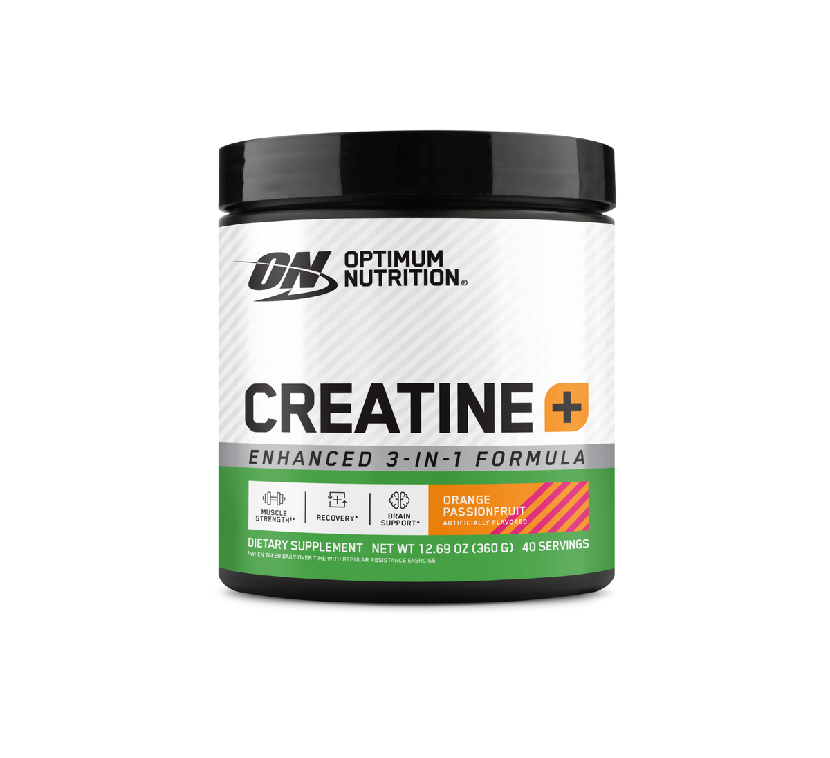 Optimum Nutrition Creatine Plus, 1.58lb container, Orange Passionfruit flavor, enhanced 3-in-1 formula for strength and recovery